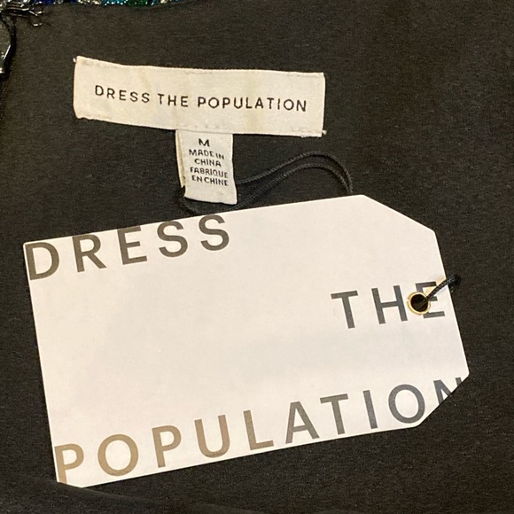 NWT Dress the Population Blue Green Kathy Metallic Stripe Dress - Sz M - Picture 7 of 10